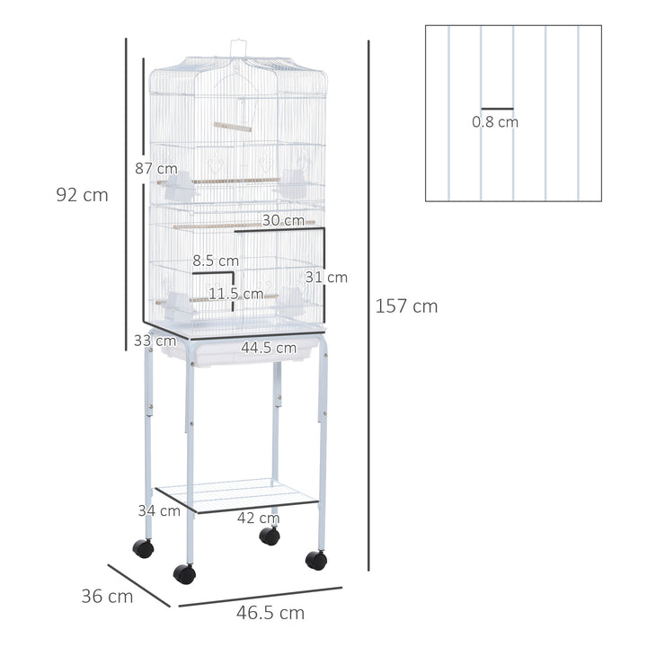 MCL Bird Cage Budgie Cages for Finch Canary Parakeet with Stand Wheels Slide-out Tray Accessories Storage Shelf, White 46.5 x 36 x 157 cm