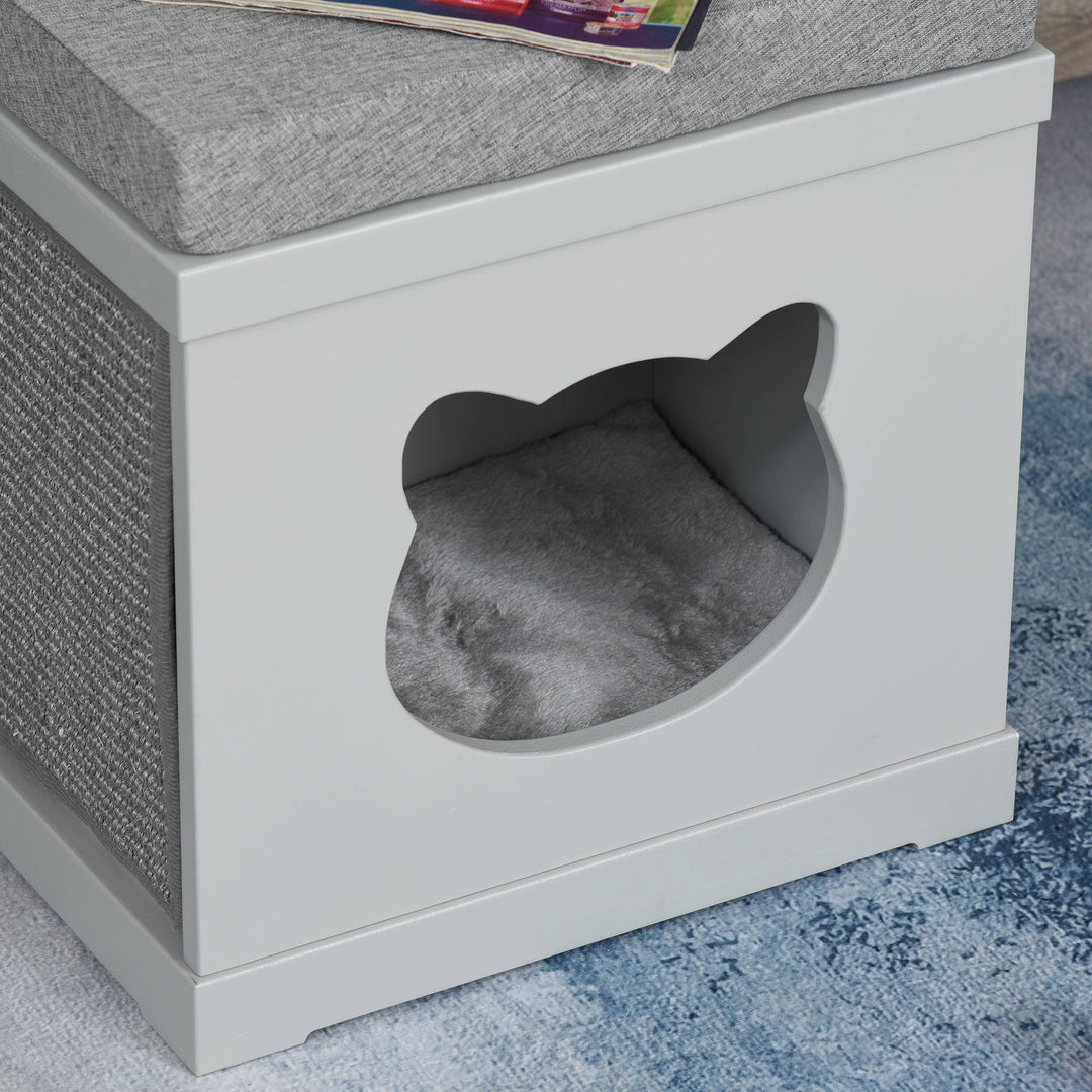 MCL Cat House Bed Kitten Cave Cube Indoor for Small Pet with Removable Sisal Scratching Pads Soft Cushions, 41x30x36 cm, Grey