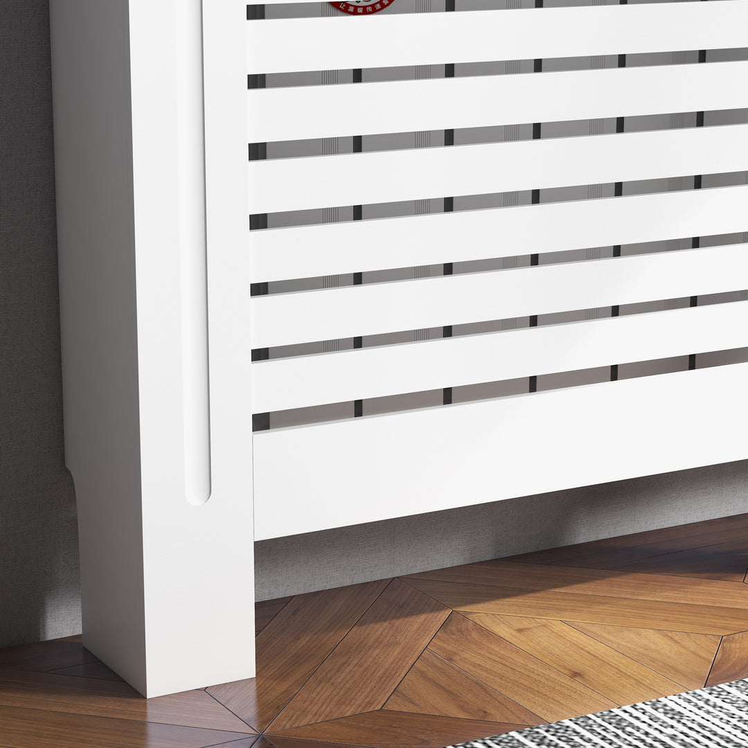 Radiator Cover, Modern MDF White Painted Cabinet with Horizontal Slats for Living Room, Bedroom, 152L x 19W x 81H cm