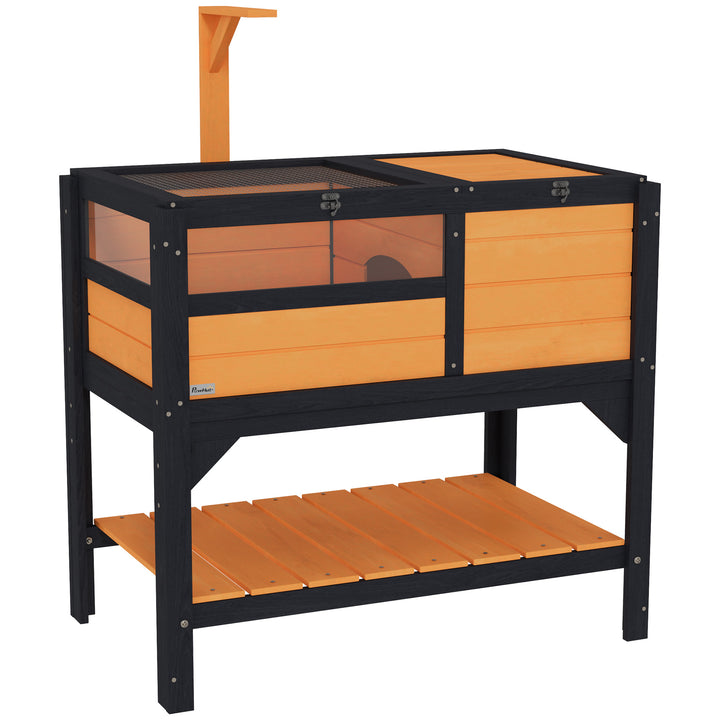 Wooden Tortoise House, with Shelter, Run, Shelf, Lamp Holder, Tray, Yellow