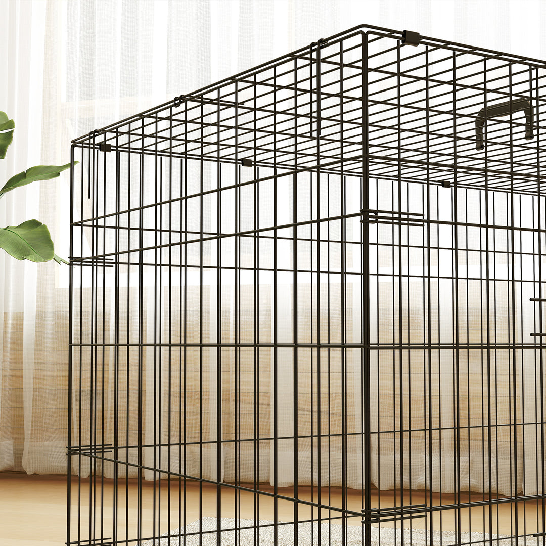 Foldable Dog Crate with 2 Doors with Tray, Soft Cushion, for Extra and Large Dogs, 105 x 70 x 75, Black