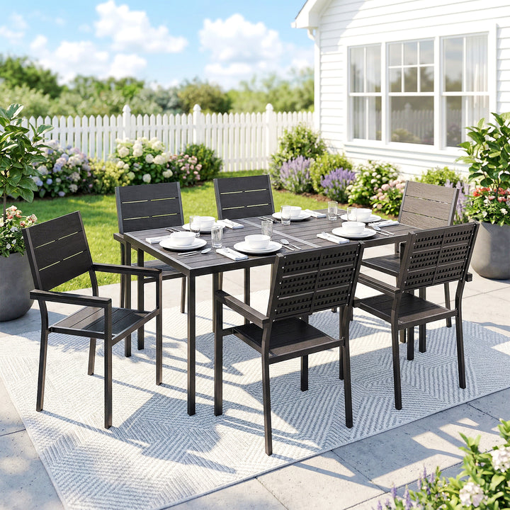 7 Pieces Outdoor Dining Set, Patio Table and Chairs for 6, Garden Dini