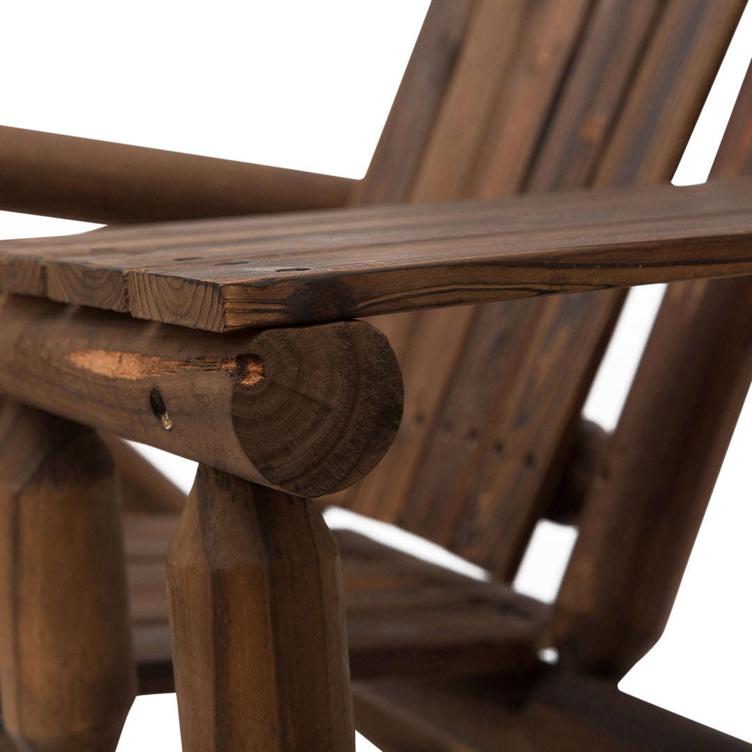 MCL Wood Patio Chair Bench 2 Seats Jack and Jill Seat w/ Center Coffee Table, Garden Bench, Carbonized