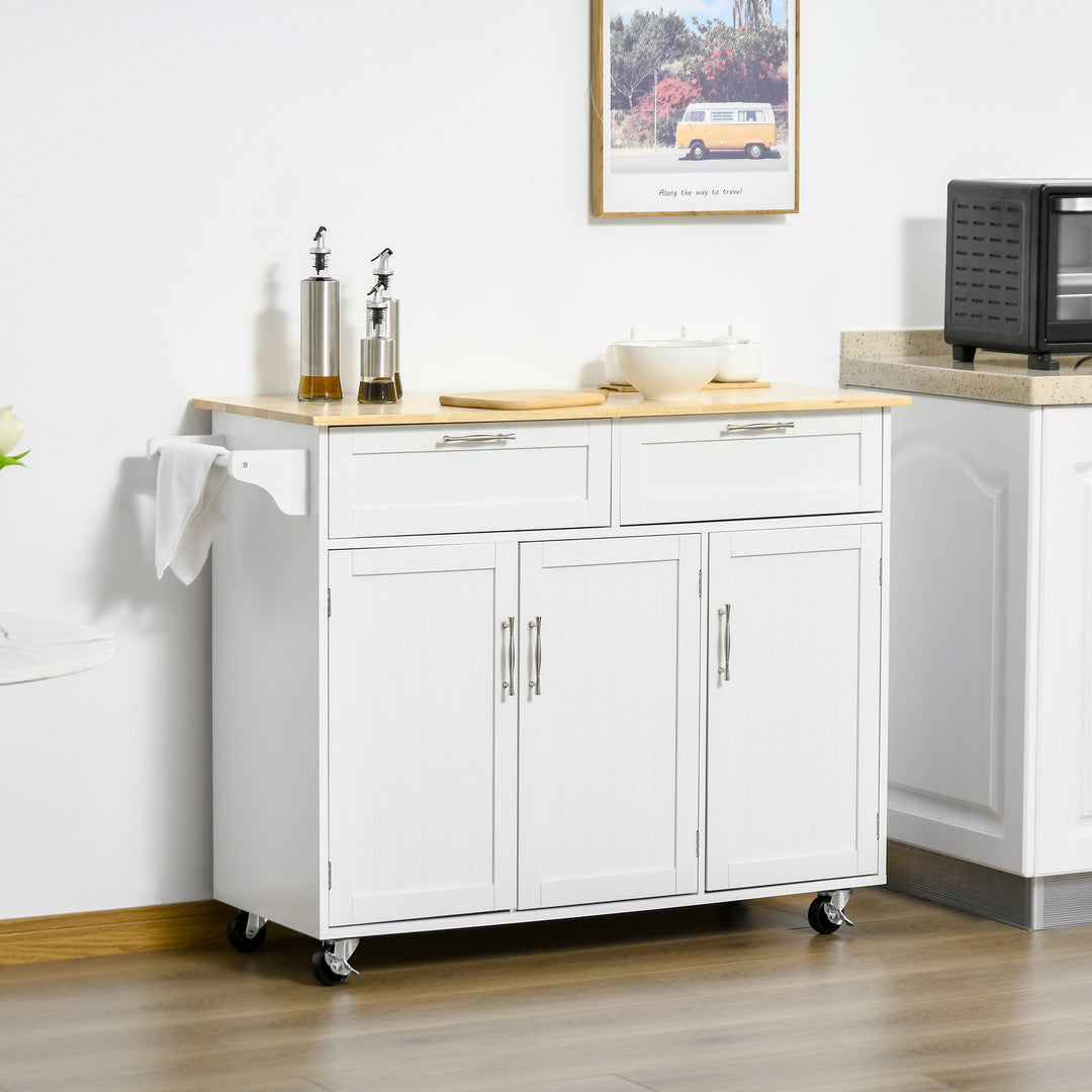MCL Kitchen Island Utility Cart, with 2 Storage Drawers & Cabinets for Dining Room, White