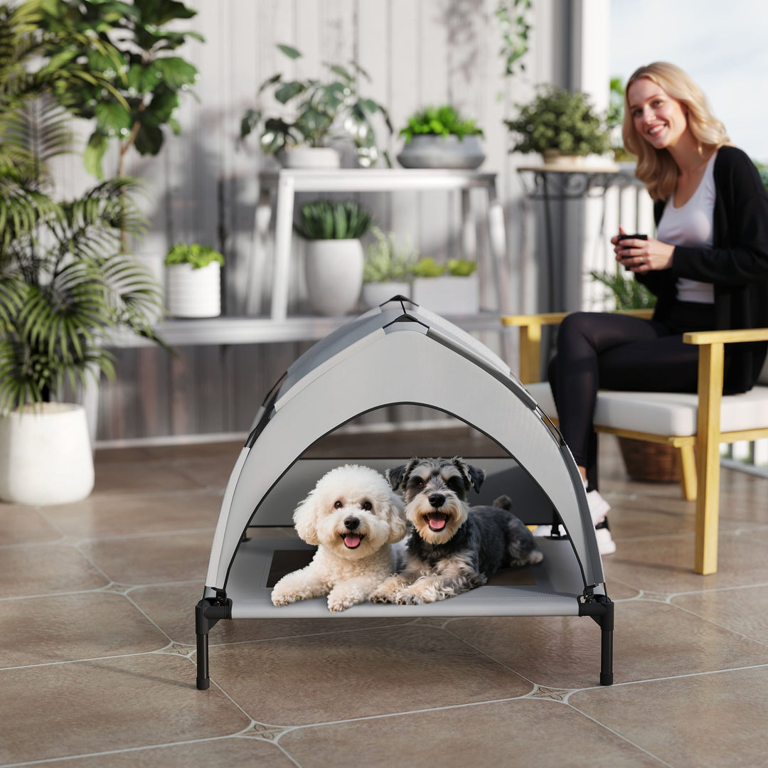 Portable Elevated Dog Bed with Removable Canopy, Cooling Raised Pet Cot for Small Medium Dogs, 76 x 61 x 60 cm