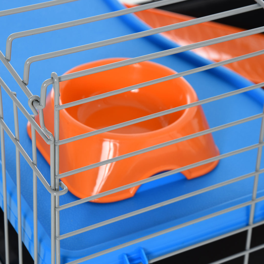 PawHut Pet Abode: 2-Tier Small Animal Cage with Accessories, Secure & Spacious, Blue/Orange | Aosom UK