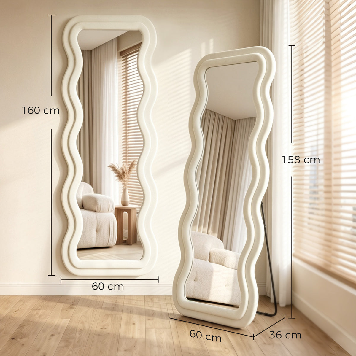 Full Length Mirror, 160 x 60 cm Wavy Full Body Wall Standing Mirror wi