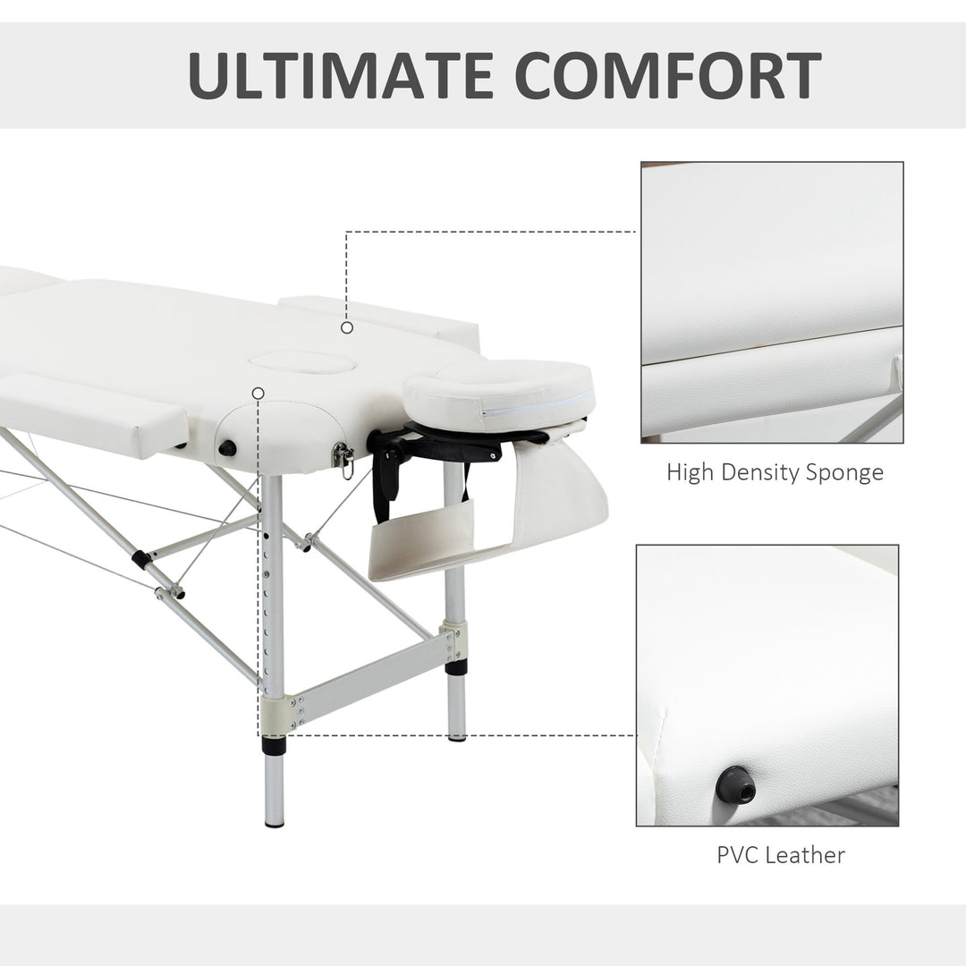 Foldable Massage Bed Portable Table, 3-Section Aluminium Foldable Beauty Couch, Professional Salon Spa Table with Headrest Support and Carry Bag, 81 cm Width, White