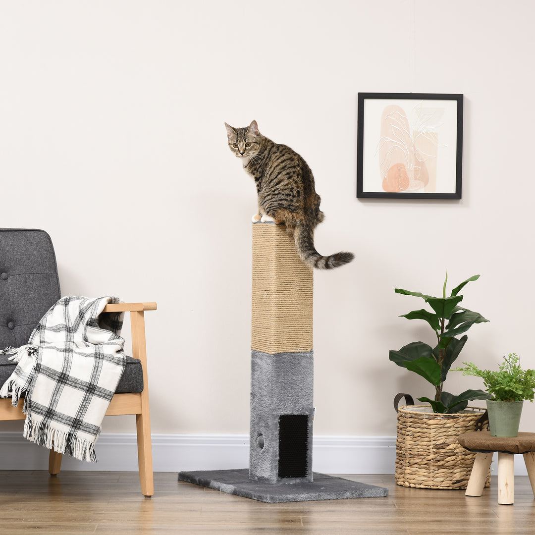MCL Cat Tree Scratching Post for Indoor Cats 79cm Jute Scratcher Climber w/ Carpet Base Dangling Toy – Grey