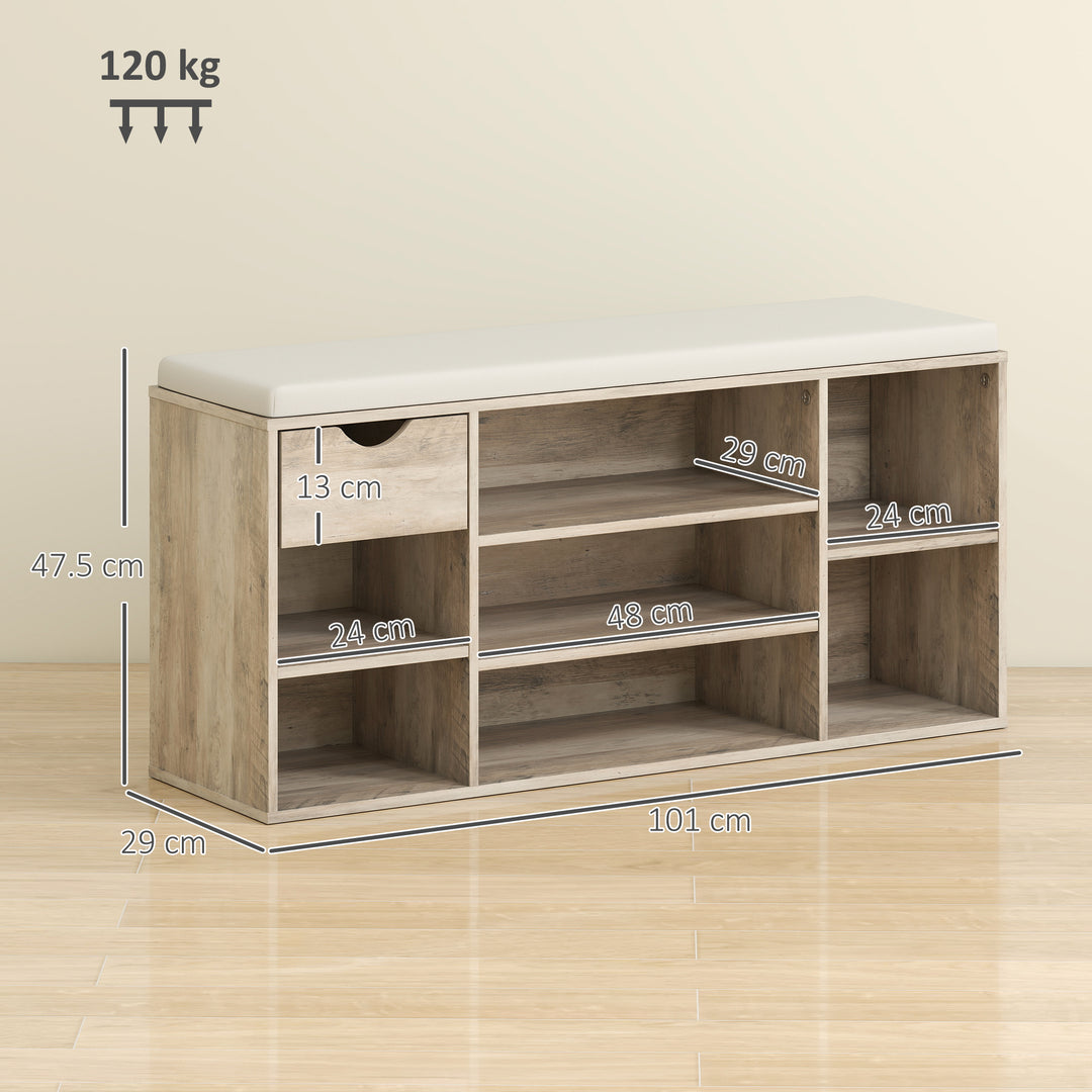 Shoe Storage Bench with Cushion - Grey