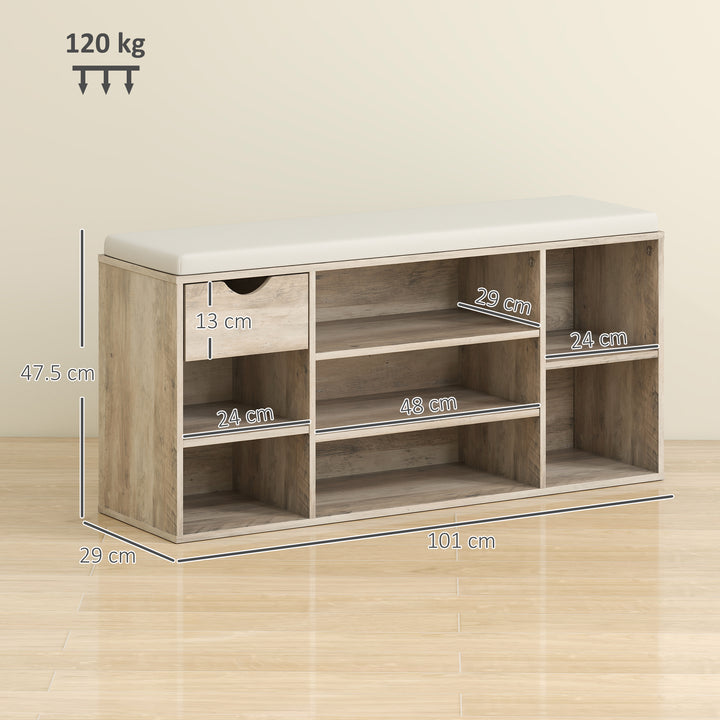 Shoe Storage Bench with Cushion - Grey