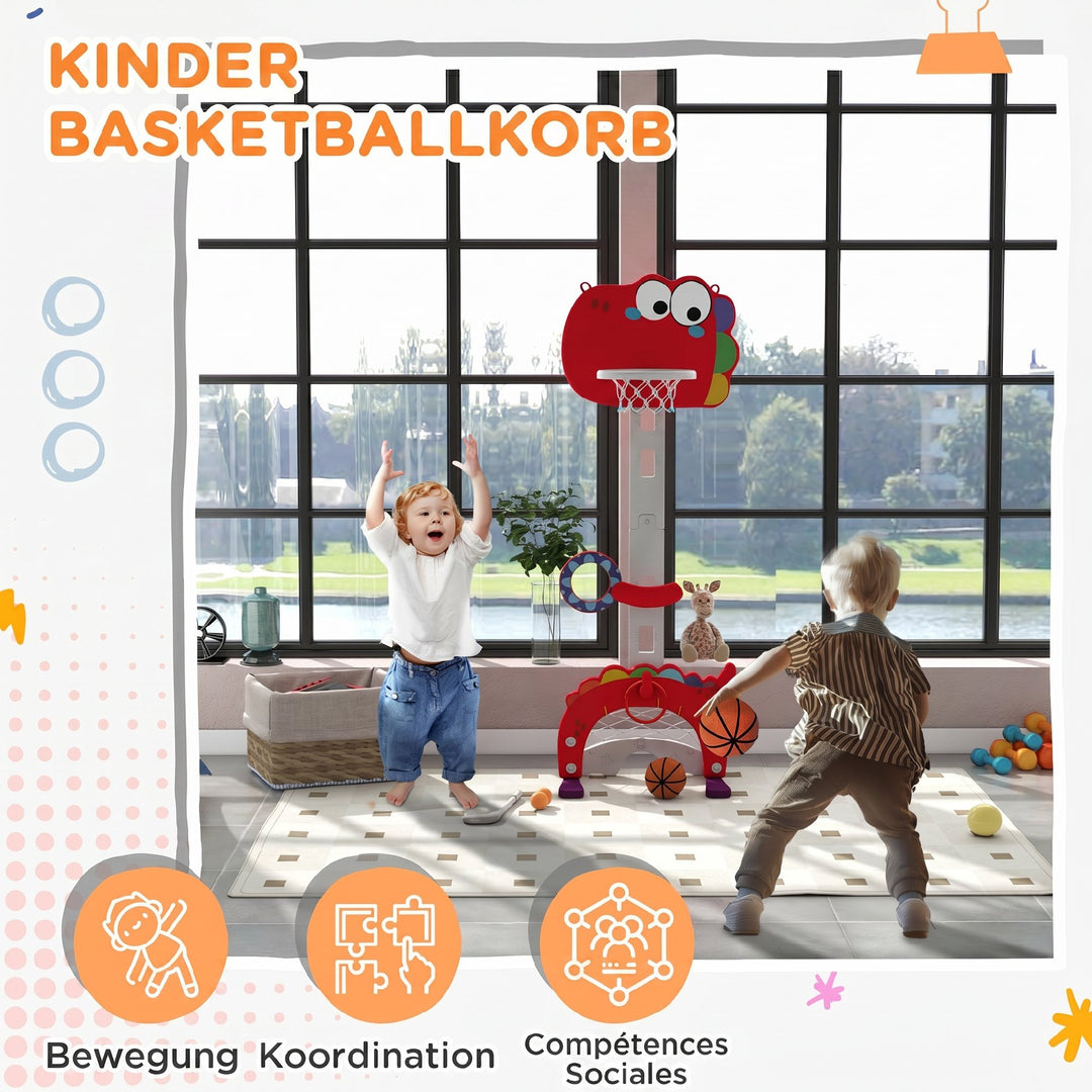 5-in-1 Dinosaur Basketball Set with Adjustable Basketball Stand and Go