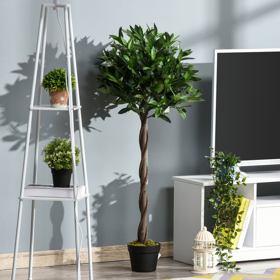 Artificial Bay Laurel Topiary Trees w/ Pot Fake, Set Of 2 120cm/4FT Indoor Greenery Plant Home Office Garden Decor Green