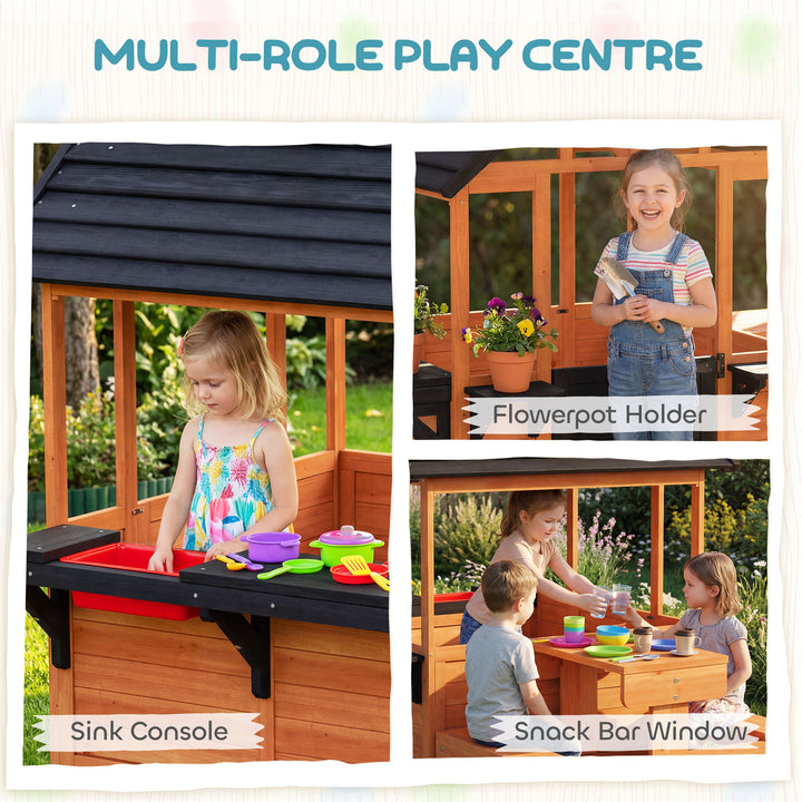 Wooden Playhouse Playhouse for Kids with Table, Benches, Sink Table, W
