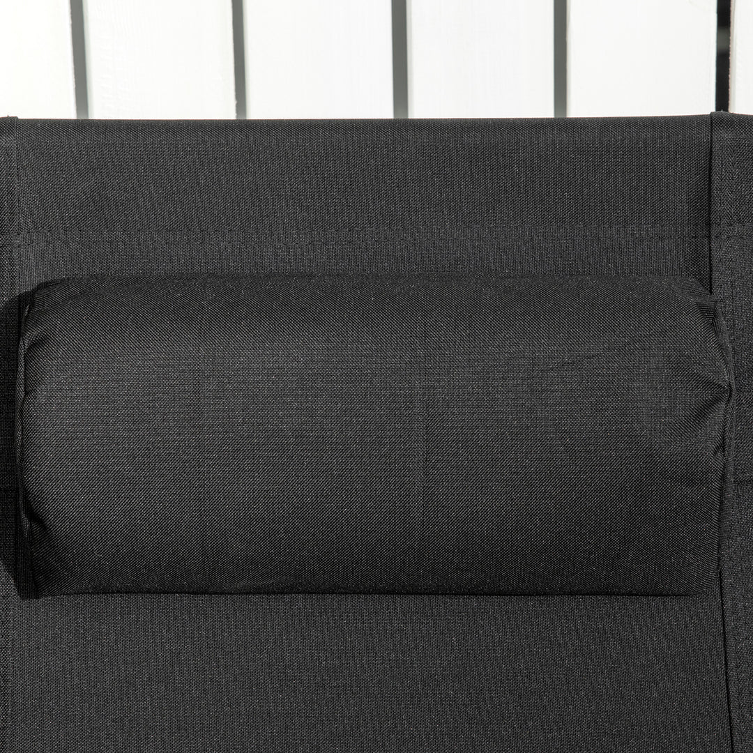 MCL Garden Recliner Chairs Set of 2, Outdoor Foldable Zero Gravity Chairs Set w/ Footstool and Detachable Headrest, Black