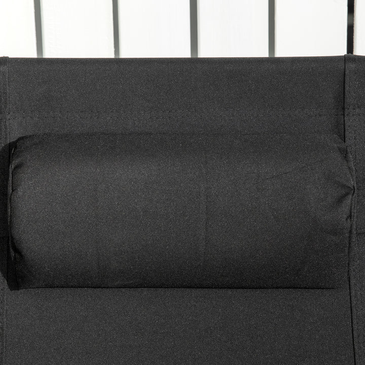 MCL Garden Recliner Chairs Set of 2, Outdoor Foldable Zero Gravity Chairs Set w/ Footstool and Detachable Headrest, Black