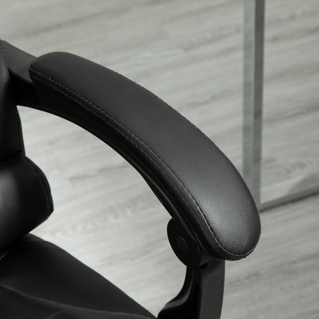 Executive Office Chair, PU Leather Home Office Chair with Swivel Wheels, Reclining Backrest, Retractable Footrest, Black