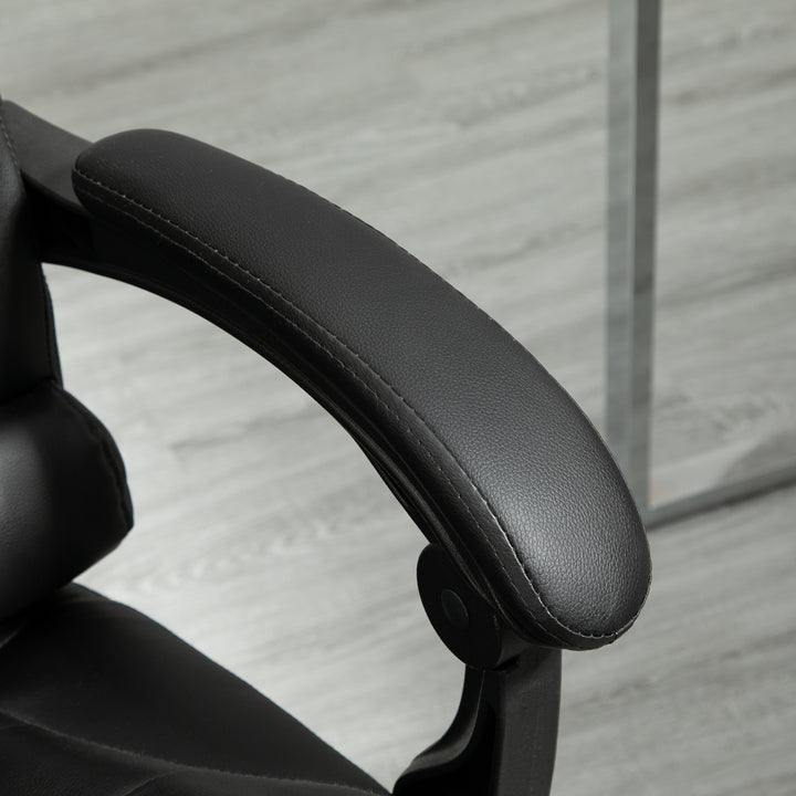 Executive Office Chair, PU Leather Home Office Chair with Swivel Wheels, Reclining Backrest, Retractable Footrest, Black