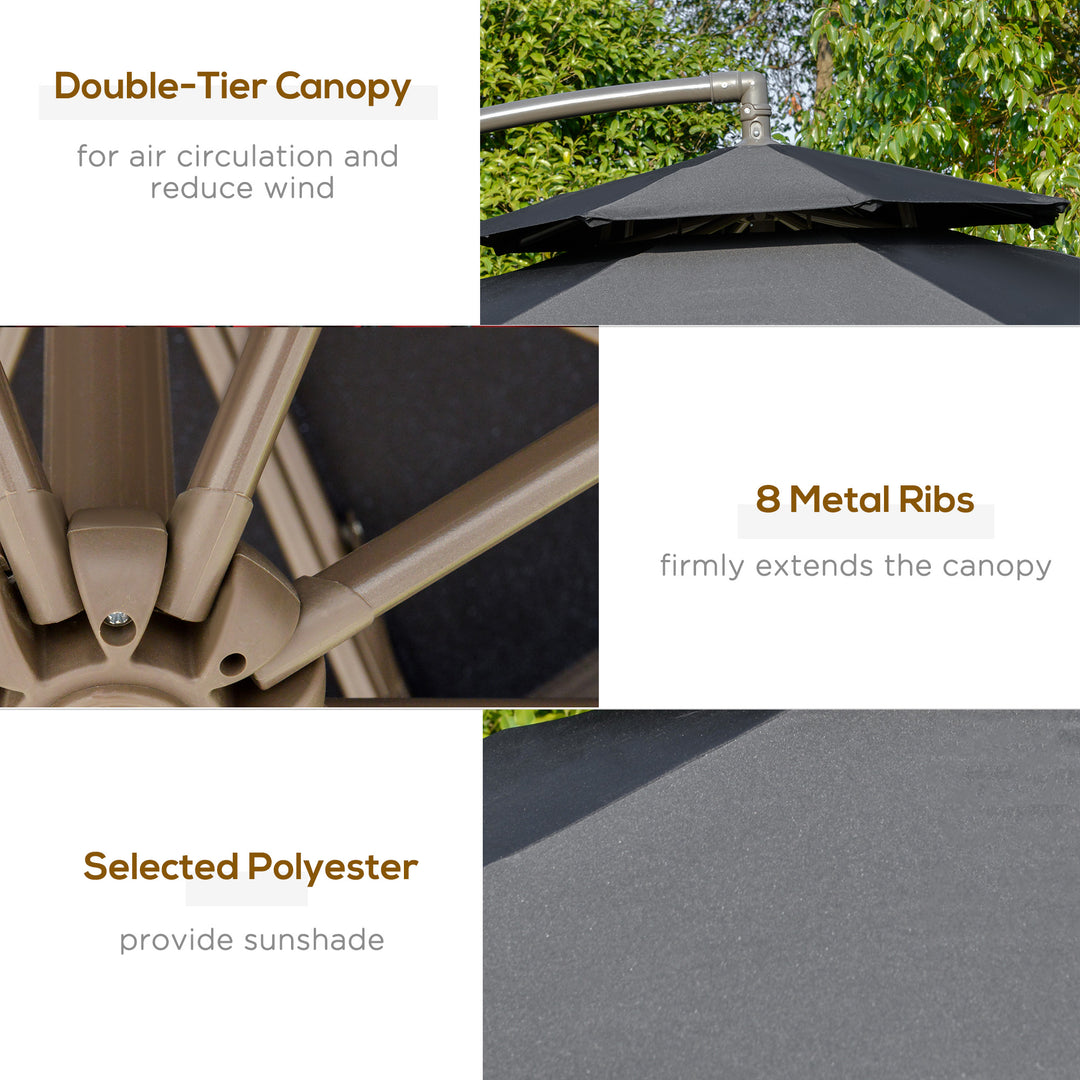 MCL 2.7m Banana Parasol Cantilever Umbrella with Crank Handle, Double Tier Canopy and Cross Base for Outdoor, Hanging Sun Shade, Black