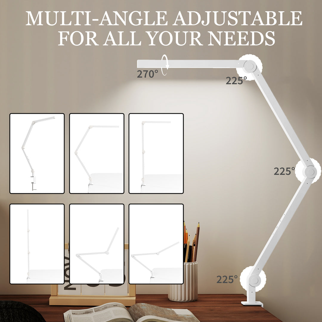 MCL LED Desk Lamp, Dimmable Desk Light with Swing Arm and Clamp, Adjustable Eye-Caring Table Lamp with 2 Colour Modes & 5 Brightness Levels for Study, Drawing, Office, Architect, Task, White