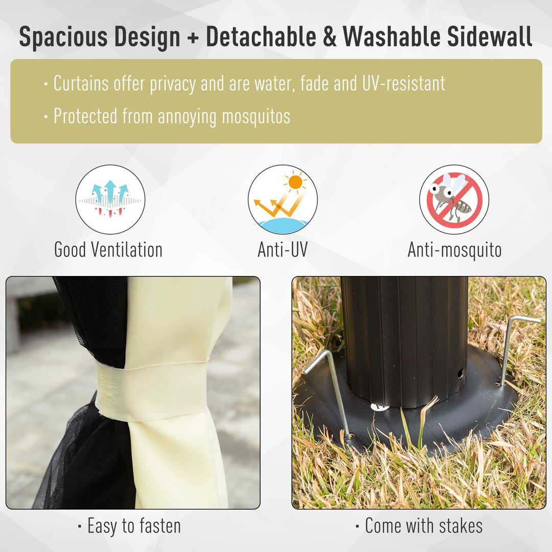 MCL 4 x 3 m Aluminum Garden Gazebo, Double Roof Outdoor Gazebo Canopy Shelter with Netting & Curtains for Garden, Lawn, Backyard and Deck, Cream