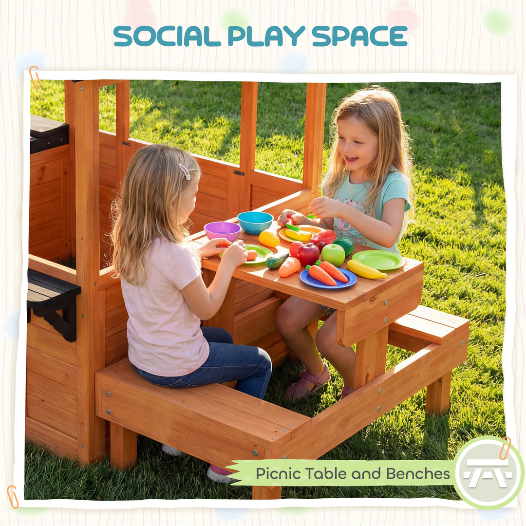Wooden Playhouse Playhouse for Kids with Table, Benches, Sink Table, W