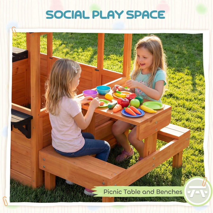 Wooden Playhouse Playhouse for Kids with Table, Benches, Sink Table, W