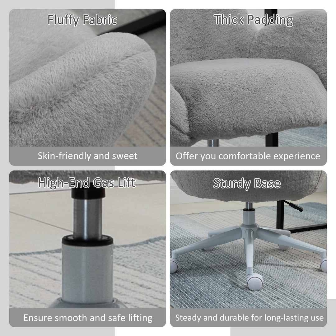 Makeup Vanity Chair, Cute Fluffy Desk Chair with Rolling Wheels for Bedroom Living Room, Grey
