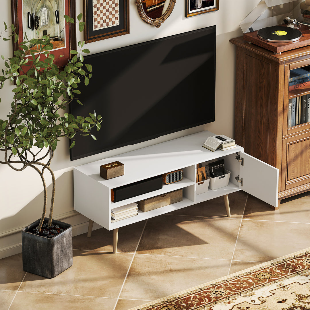 TV Stand up to 55 Inches, TV Unit with Open Shelves and Cable Holes - White