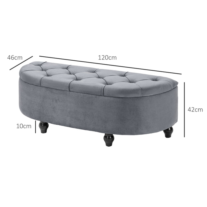 Velvet-Feel Half Circle Storage Ottoman - Dark Grey
