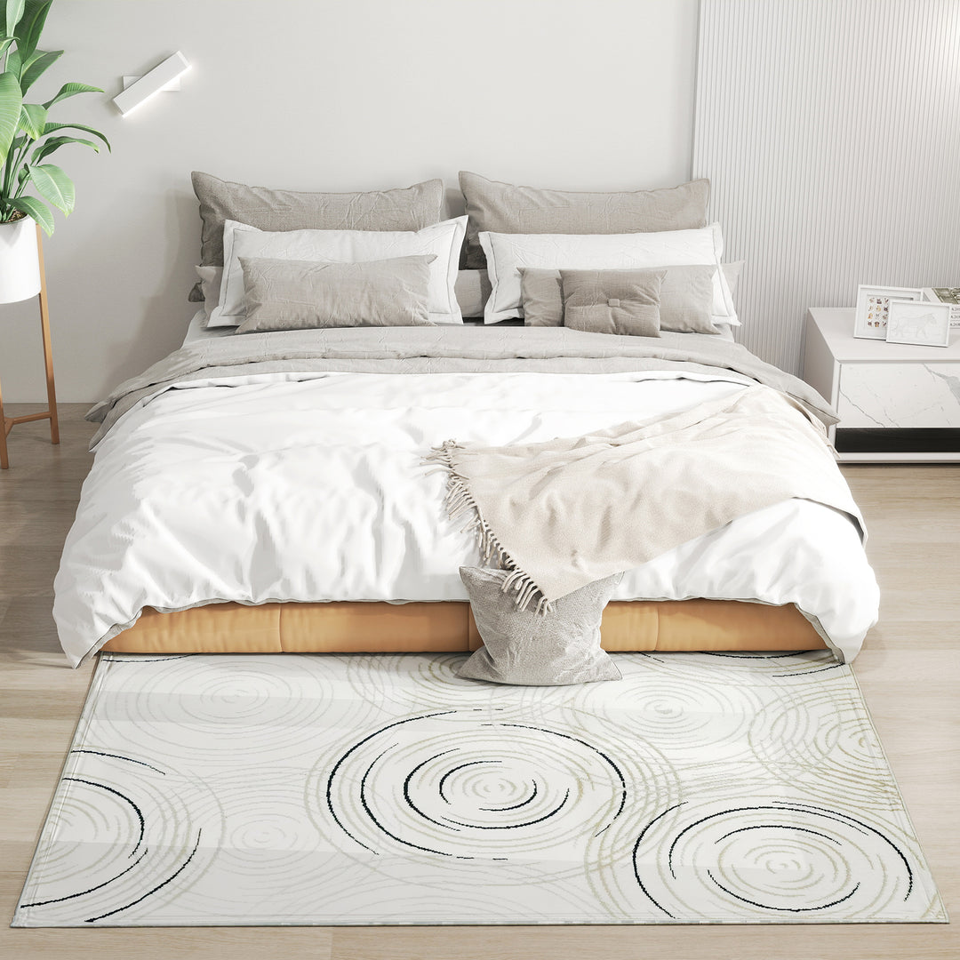 Modern Area Rug, Swirl Pattern Machine Washable Rug, Allergy-Friendly Floor Carpet for Living Room, Bedroom, Dining Room, Home Office, 170 x 120 cm, Cream White
