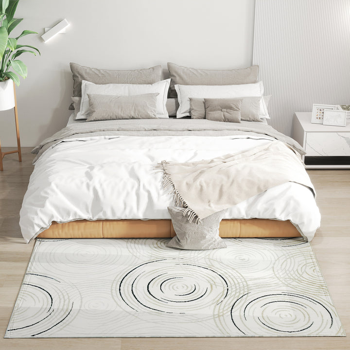 Modern Area Rug, Swirl Pattern Machine Washable Rug, Allergy-Friendly Floor Carpet for Living Room, Bedroom, Dining Room, Home Office, 170 x 120 cm, Cream White