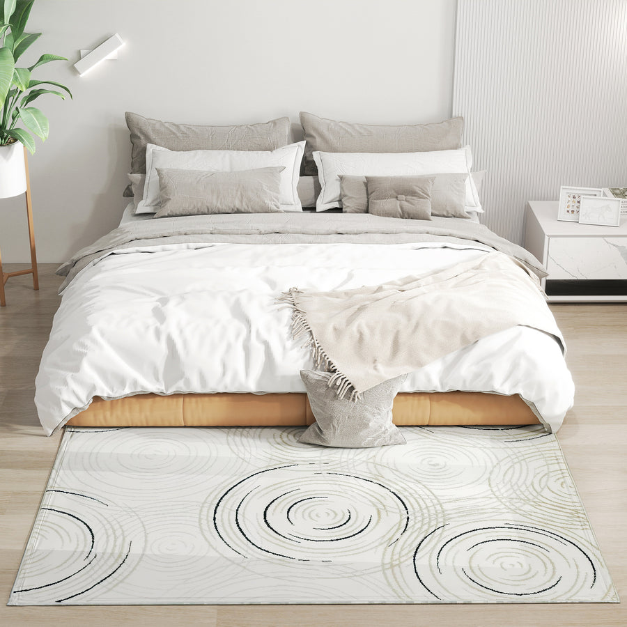 Modern Area Rug, Swirl Pattern Machine Washable Rug, Allergy-Friendly Floor Carpet for Living Room, Bedroom, Dining Room, Home Office, 170 x 120 cm, Cream White