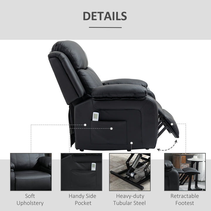 Riser and Recliner Chair with Massage, Power Lift Recliner Chair for Elderly with Remote Control, Extended Footrest, Dual Side Pockets, Overstuffed Electric Reclining Armchair, Black
