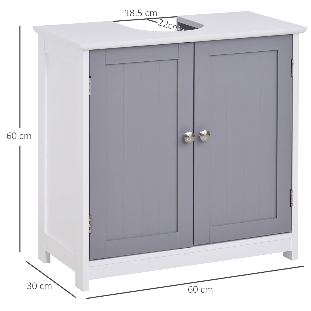 kleankin Vanity Vault: Under-Sink Storage Solution with Adjustable Shelf, Handles, and Drain Hole, White & Grey | Aosom UK