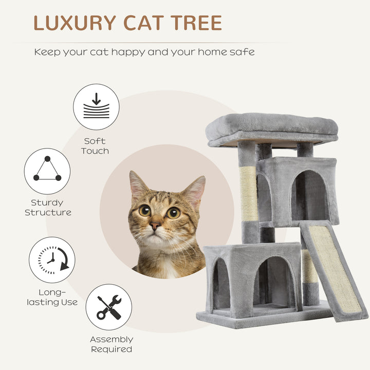 PawHut Feline Fortress: 3-Tier Cat Tower with Sisal Scratchers, Leisure Lounge in Light Grey | Aosom UK