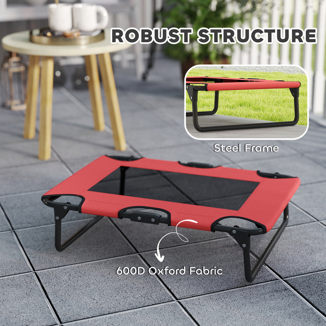 Portable Raised Dog Bed, Elevated Pet Cot with Breathable Mesh for Indoor Outdoor, for Small Medium Dogs, Red