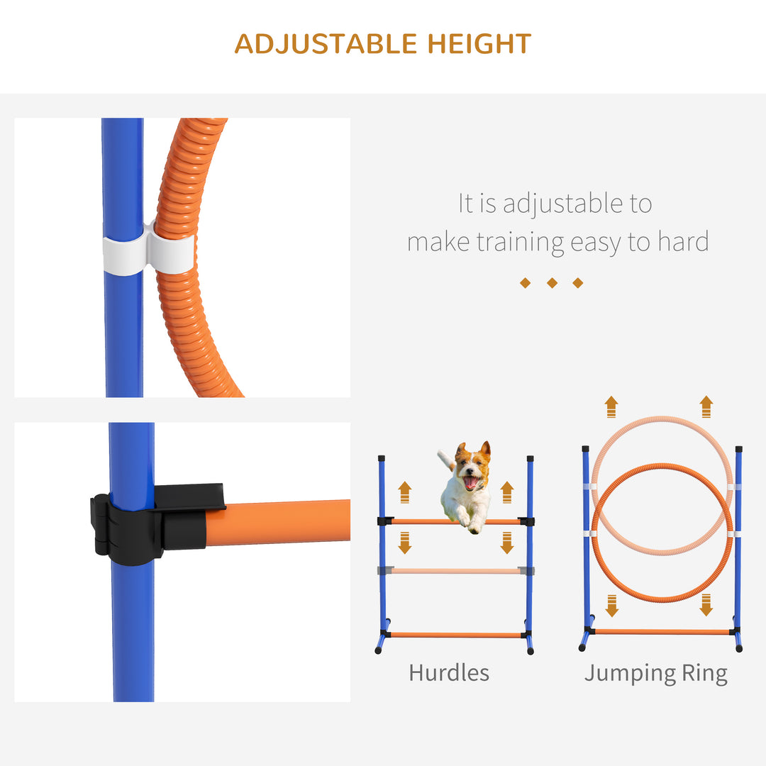 PawHut Five-Piece Dog Agility Equipment Set with Weave Poles, Jump Ring, Hurdle, Pause Box, Training Shorts, Bag, Orange | Aosom UK