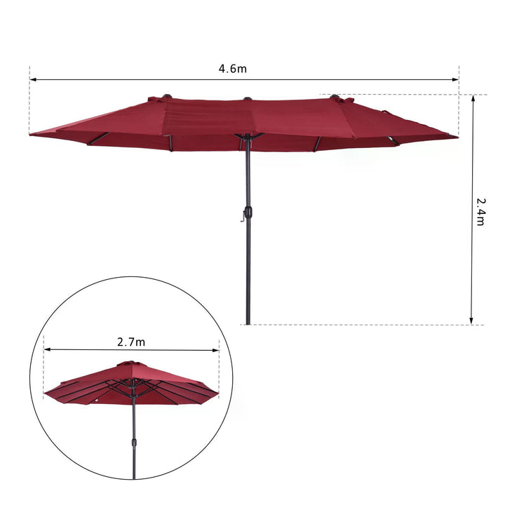 4.6m Double-Sided Patio Parasol Sun Umbrella-Wine Red
