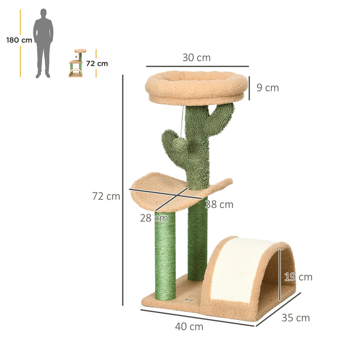 PawHut Wooden Cat Tree, 72cm Kitty Activity Centre, Climbing Toy with Bed, Ball, Sisal Scratching Post, Curved Pad, Yellow | Aosom UK