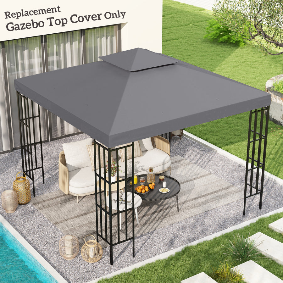 3(m) Gazebo Top Cover Double Tier Canopy Replacement Pavilion Roof Deep Grey