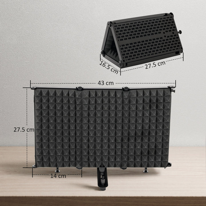 Studio Microphone Isolation Shield, Foldable Adjustable Recording Studio Equipment, 3-Panel High Density Absorbent Foam Shield with 3/8" Threaded Mount