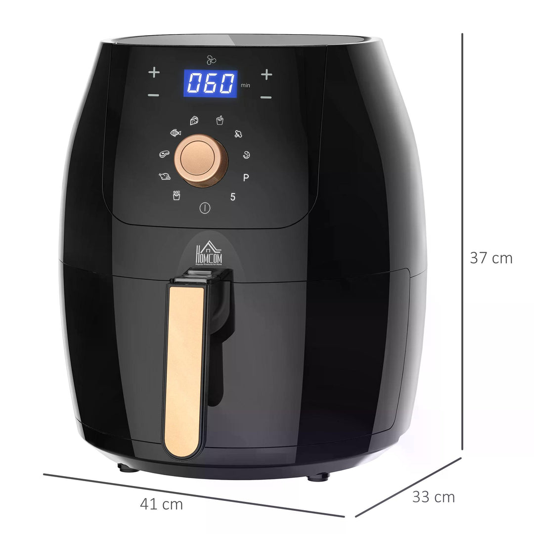 HOMCOM Air Fryer Deluxe: Digital 1700W 5.5L Rapid Air Circulation, Adjustable Temp, 60 Min Timer, Oil-Free Cooking, Black | Aosom UK