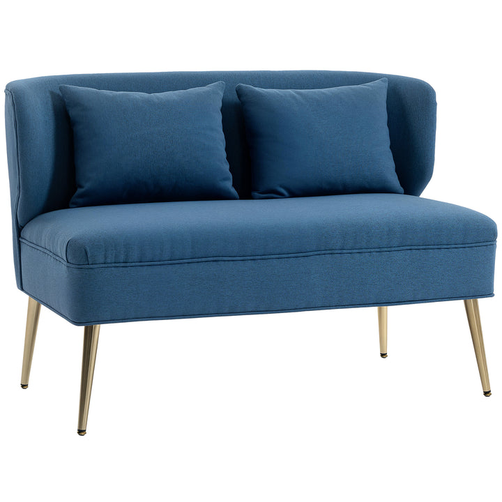2 Seater Sofa, Linen-look Fabric Small Sofa with Wing Back, Thick Seat, Metal Legs
