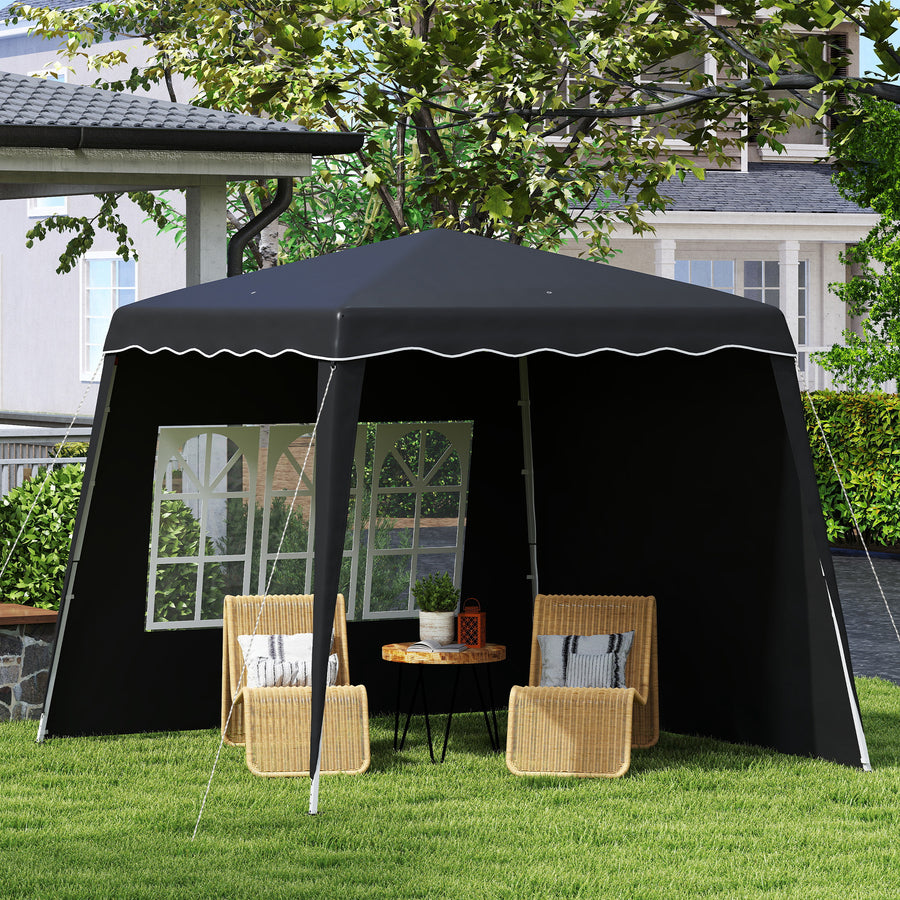 2.4 x 2.4m Two Wall Pop Up Gazebo - Black