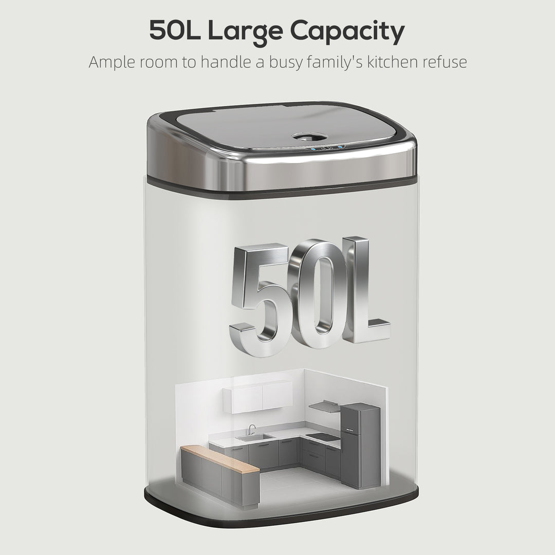 50L Stainless Steel Sensor Bin - Silver Tone