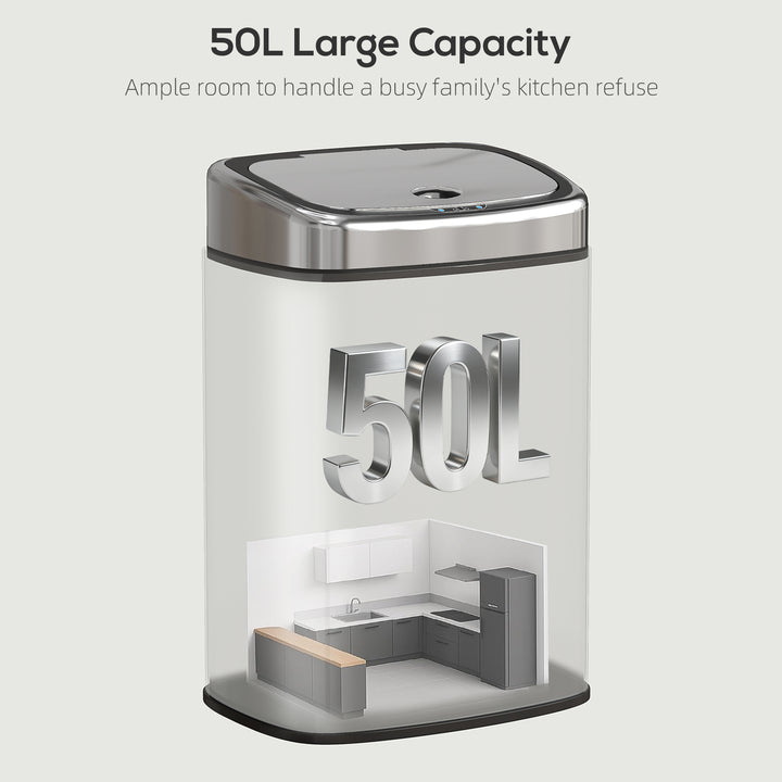 50L Stainless Steel Sensor Bin - Silver Tone
