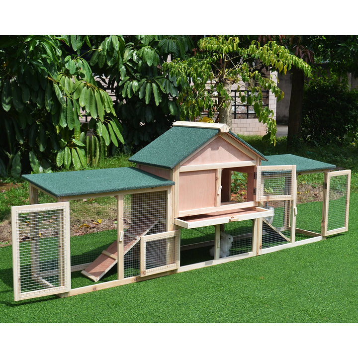 PawHut Deluxe Wooden Rabbit Hutch Bunny Cage House w/ Ladder Outdoor Run