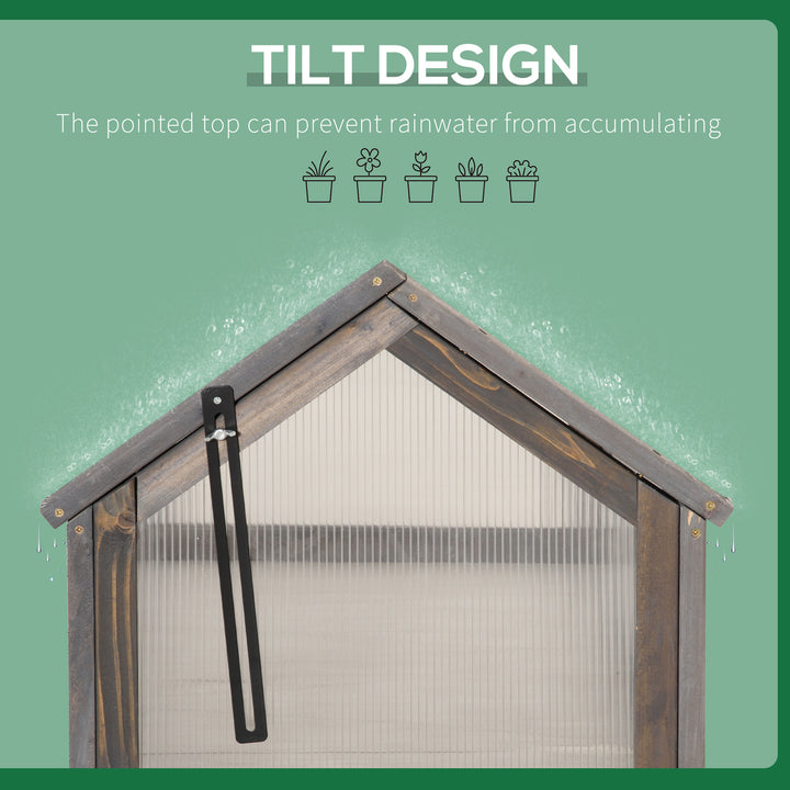 MCL Wooden Cold Frame Garden Polycarbonate Greenhouse with Openable Top Cover, Grow House for Flowers, Vegetables, Plants, 90 x 52 x 50cm, Grey