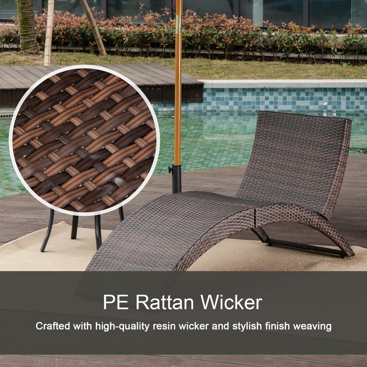 Outdoor Foldable PE Rattan Sun Lounger with Soft Padded Cushion, Ergonomic Curved Design Sun Bed for Garden, Balcony, Garden, Brown
